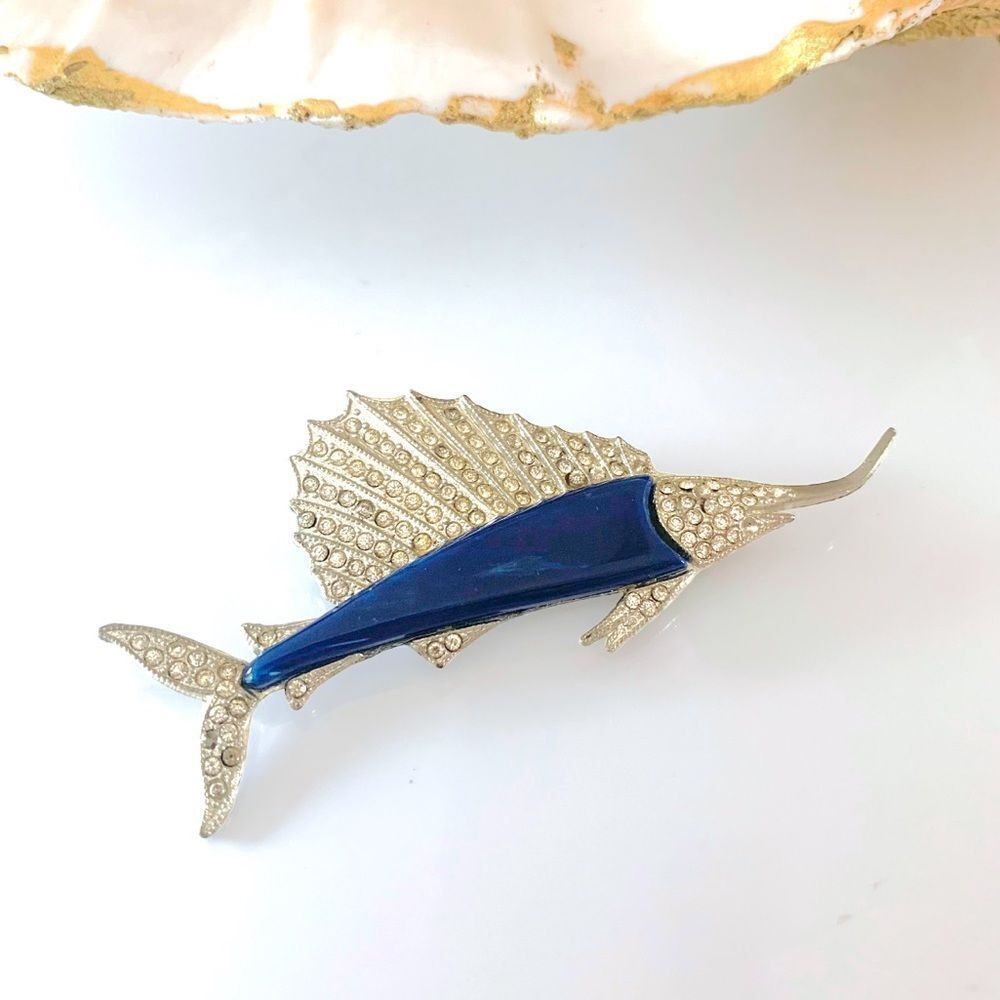 Rhinestone Marlin Fish Brooch